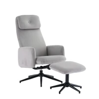 Relaxsessel mit Hocker, Büro Sessel mit verstellbarem Neigungswinkel und Fußhocker, Samt, Grau(m-2)
