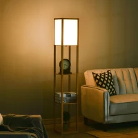 HOMCOM 3-Tier Floor Lamp, Floor Light with Storage Shelf, Reading Standing Lamp for Living Room, Bedroom, Kitchen, Dining Room, Office, Dorm, 160cm, Natural(m-11)