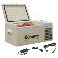 Outsunny 16L Portable Car Fridge, -20℃ to 10℃ Adjustable Temperature - Khaki/Grey(m-1)