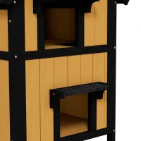 PawHut Casa para Gatos de Madeira com Suporte para Flores de 2 Níveis e Teto Asfáltico 96x65x85,5 cm Madeira e Preto(m-8)