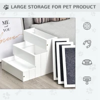 PawHut 3 Step Wooden Dog Steps Pet Stairs for Dogs, Cat Ladder for Bed Couch with Storage White(m-4)