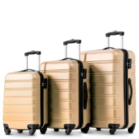 24" 4-Wheel ABS Hard Shell Travel Trolley Suitcase with Adjustable Handle, Luggage with Secure Lock, 45L × 28W × 69H cm, Golden(m-11)