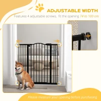 PawHut Pressure Fit Dog Stair Gate No Drilling Safety Gate Auto Close for Doorways, Hallways, 74-100cm Adjustable, 94cm Tall, Black(m-7)