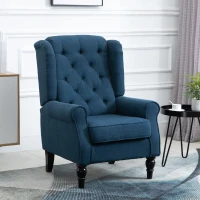 HOMCOM Wingback Accent Chair, Retro Upholstered Button Tufted Occasional Chair for Living Room and Bedroom, Blue(m-10)