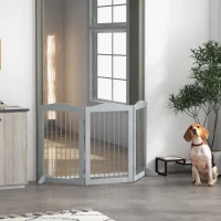 PawHut Foldable Dog Gate, Freestanding Pet Gate, with Two Support Feet, for Staircases, Hallways, Doorways - Grey(m-7)