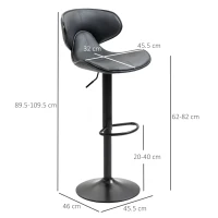 HOMCOM Adjustable Swivel Bar Stools Set of 2, Barstools with Footrest and Backrest, Steel Frame Gas Lift, for Kitchen Counter Dining Room, Grey(m-3)