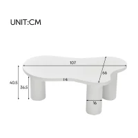 Table basse irrégulière en forme de nuage, plateau en MDF et pieds en PVC, avec sous-couche en feutre, Blanc(m-3)