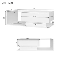 Table basse en finition brillante avec plateau en verre et éclairage LED, style moderne, Blanc(m-3)