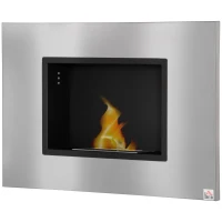 HOMCOM Wall Mounted Ethanol Fireplace, Stainless Steel Bioethanol Heater Stove Fire with 1.5L Tank, 3 Hour Burning Time, Silver(m-13)