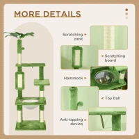 PawHut 142cm Cat Tree Tower, with Scratching Post, Hammock, Toy Ball, Platforms - Green(m-6)
