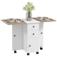 HOMCOM Multi-Storage Six-Person Drop Leaf Dining Table -  Oak and White(m-1)