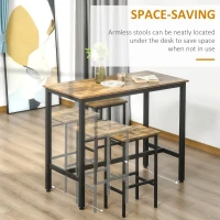 HOMCOM Industrial Bar Stools, Set of 2 Kitchen Breakfast Bar Chairs with Footrest, Counter Height Island Stools for Dining Area, Home Pub, Rustic Brown(m-4)