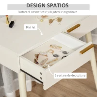 HOMCOM Masă de Toaletă/Machiaj cu Oglindă și 2 Sertare pentru Accesorii, Toaletă de Machiaj din Lemn, 80x40x123 cm, Alb(m-5)