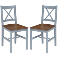 HOMCOM Dining Chairs Set of 2, Pine Wood Kitchen Chairs with Cross Back, Solid Structure for Living Room and Dining Room, Grey(m-11)