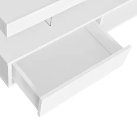 Table basse blanc brillant avec 4 inserts en verre, 2 tiroirs et 2 compartiments ouverts,Blanc(m-7)