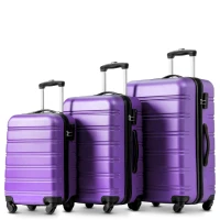 24" 4-Wheel ABS Hard Shell Travel Trolley Suitcase with Telescoping Handle, Luggage with Combination Lock, 45L × 28W × 69H cm, Purple(m-11)