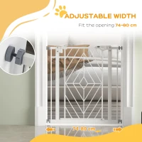 PawHut Pressure Fit Stair Gate, Dog Gate, with Auto Closing Door, Double Locking, Easy Installation, Openings 74-80cm - White(m-7)