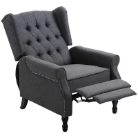 HOMCOM Recliner Armchair, Vintage Reclining Chair with Nail Head Trim, Wingback Chair with Button Tufted Back and Footrest, for Living Room, Dark Grey(m-1)