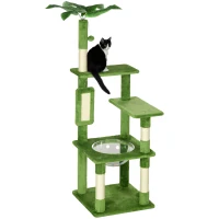 PawHut 142cm Cat Tree Tower, with Scratching Post, Hammock, Toy Ball, Platforms - Green(m-1)