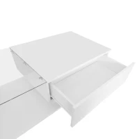 Couchtisch weiß hochglanz, Glasplatte LED, moderner Stil, mit Schublade, 32cm Höhe, weiß(m-9)