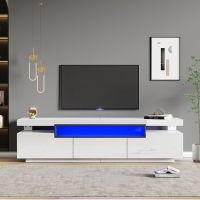 Elegant mobilier TV lucios cu iluminare LED în 16 culori, Alb