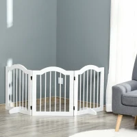 PawHut 3 Panels Dog Gate w/ Support Feet Fence Safety Barrier Freestanding Wood White(m-10)