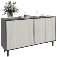 HOMCOM Bufet Modern cu 2 Dulapuri și Raft Reglabil, Mobilier Bucătărie cu 4 Uși și Picioare din Pin, 121x37x75 cm, Negru(m-11)