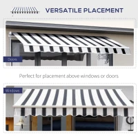 Outsunny Manual Retractable Awning, 2.5x2 m-Dark Blue/White Stripes(m-6)