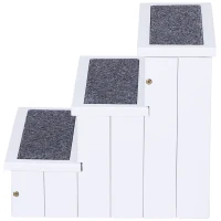 PawHut 3 Step Wooden Dog Steps Pet Stairs for Dogs, Cat Ladder for Bed Couch with Storage White(m-8)