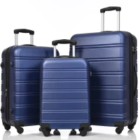24" 4-Wheel ABS Hard Shell Travel Trolley Suitcase with Extendable Function, Luggage with Secure Lock, 45L × 28W × 69H cm, Deep Blue(m-12)