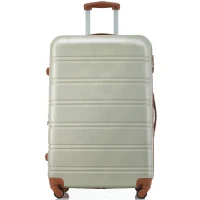 28" 4-Wheel ABS Hard Shell Travel Trolley Suitcase with Adjustable Handle, Luggage with Secure Lock, 52L x 32W x 78H cm, Brown+Green(m-1)