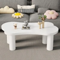 Table basse irrégulière en forme d'os, plateau en MDF et pieds en PVC, avec sous-couche en feutre,Blanc(m-4)