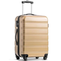 24" 4-Wheel ABS Hard Shell Travel Trolley Suitcase with Adjustable Handle, Luggage with Secure Lock, 45L × 28W × 69H cm, Golden(m-1)