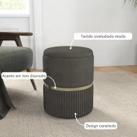 HOMCOM Banco de Armazenamento para Dormitório Puff de Arrumação Estofado em Veludo com Pés Antiderrapantes Ø36x44 cm Cinza(m-5)