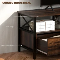 HOMCOM Dulap TV 65" în Stil Industrial cu 3 Sertare și 3 Rafturi Deschise, Dulap TV din Lemn, 147x40x50 cm, Negru(m-6)