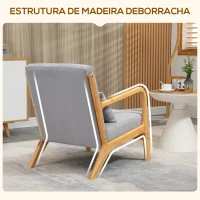 HOMCOM Poltrona Sala de Estar Nórdica Acolchoada com Apoio para os Braços e Estrutura de Madeira de Borracha 61x78x76 cm Cinza(m-5)