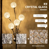 HOMCOM Crystal Floor Lamps for Living Room Bedroom with 5 Light, Modern Upright Standing Lamp, 34x25x156cm, Silver(m-4)