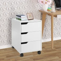 HOMCOM 3 Drawer Mobile File Cabinet, Vertical Filing Cabinet with Wheels for Home Office, White(m-10)