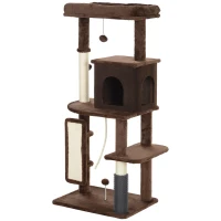 PawHut Arranhador para Gatos Grande Altura 132 cm com Plataformas Postes com Escova Bolas Suspensas e Almofadas para Arranhar Marrom(m-11)