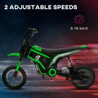 HOMCOM 24V Electric Motorbike with Twist Grip Throttle, Music, Horn, 12" Pneumatic Tyres, 16km/h Max Speed - Green(m-5)