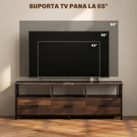 HOMCOM Dulap TV 65" în Stil Industrial cu 3 Sertare și 3 Rafturi Deschise, Dulap TV din Lemn, 147x40x50 cm, Negru(m-5)