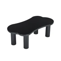 Table basse irrégulière en forme d'os, plateau en MDF et pieds en PVC, avec sous-couche en feutre, Noir(m-2)