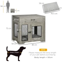 PawHut Dog Cage End Table with Two Doors, Drawer, for Medium Dogs - Grey(m-3)