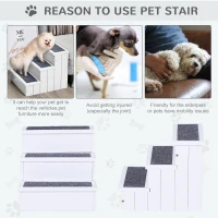 PawHut 3 Step Wooden Dog Steps Pet Stairs for Dogs, Cat Ladder for Bed Couch with Storage White(m-5)