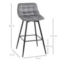 HOMCOM Conjunto de 2 Bancos de Bar com Encosto e Apoio para os Pés Bancos Altos Acolchoados de Estilo Nórdico 45x47x88 cm Cinza(m-3)
