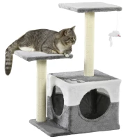 PawHut Cat Tree w/ Sisal Scratching Posts, House, Perches, Toy Mouse, Grey(m-1)