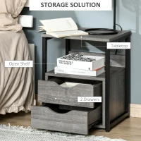 HOMCOM Industrial Side Table with Drawer, Sofa Table, Bedside Cabinet with Storage Shelf, Slim Nightstand for Living Room, Bedroom, Grey(m-4)