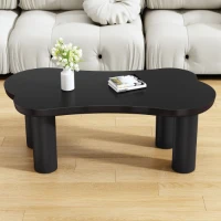 Table basse irrégulière en forme d'os, plateau en MDF et pieds en PVC, avec sous-couche en feutre, Noir(m-4)