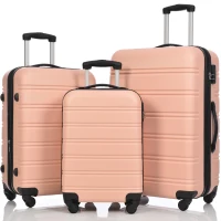 24" 4-Wheel ABS Hard Shell Travel Trolley Suitcase with Extendable Function, Luggage with Secure Lock, 45L × 28W × 69H cm, Pink(m-12)