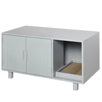 PawHut Wooden Cat Litter Box Enclosure & House with Nightstand/End Table Design, Scratcher, & Magnetic Doors, Grey(m-1)